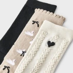 Women's Swans & Bows Scallop Cuff 3pk Crew Socks - A New Day™ Taupe/Black/Ivory 4-10 -A NEW DAY Shop GUEST 00064137 ff33 43c9 8839 9974bf327d30