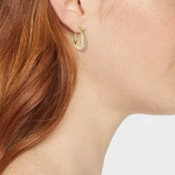 14k Gold Plated Plain Click Top Hoop Sterling Silver Post Earrings - A New Day™ Gold: Nickel-Free, Snap Closure, 14K Gold Over Brass