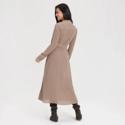 Women's Long Sleeve Midi Shirtdress - A New Day™ Taupe