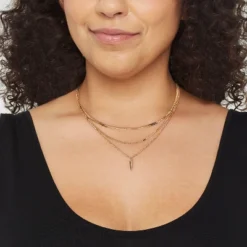 Herringbone Point Charm Multi-Strand Chain Necklace - A New Day™ Gold