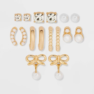 Bows And Pearls Earring Set 8pc - A New Day™ White: Nickel-Free Metal, Drop, Hoop, Stud Styles, Post Closure 4 Bows And Pearls Earring Set 8pc - A New Day™ White: Nickel-Free Metal, Drop, Hoop, Stud Styles, Post Closure - Image 2