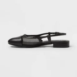 Women's Evelyn Mesh Slingback Ballet Flats - A New Day™ Black