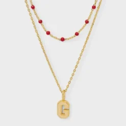 14K Gold Dipped Beaded Initial Necklace Set 2pc - A New Day™ Gold/Marron -A NEW DAY Shop GUEST 0fd50397 7367 482a 9226 327c0556fa00