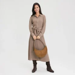 Women's Long Sleeve Midi Shirtdress - A New Day™ Taupe -A NEW DAY Shop GUEST 10472951 81e5 4ee7 94a5 f94b18324abc