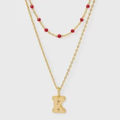 14K Gold Dipped Beaded Initial Necklace Set 2pc - A New Day™ Gold/Marron -A NEW DAY Shop GUEST 14624f59 30e1 4060 a2dc 20a51ef6a64b