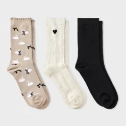 Women's Swans & Bows Scallop Cuff 3pk Crew Socks - A New Day™ Taupe/Black/Ivory 4-10 -A NEW DAY Shop GUEST 15b0da40 753e 495a a671 c037ad224ceb