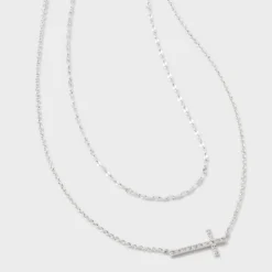 Silver Plated Horizontal Cross Necklace 2pc Set - A New Day™ Silver -A NEW DAY Shop GUEST 15eb23be 3273 45a5 8969 3c4a4c93ae93