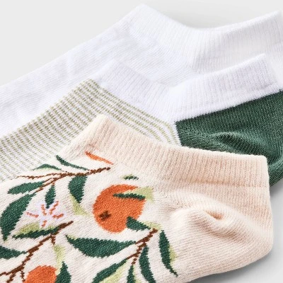 Women's Oranges 3pk Low Cut Socks - A New Day™ Orange/White/Green 4-10: Floral Pattern, Tagless 4 Women's Oranges 3pk Low Cut Socks - A New Day™ Orange/White/Green 4-10: Floral Pattern, Tagless - Image 2