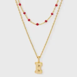 14K Gold Dipped Beaded Initial Necklace Set 2pc - A New Day™ Gold/Marron -A NEW DAY Shop GUEST 23fe40f4 60c2 4d93 b11d 8a3deda5ce85