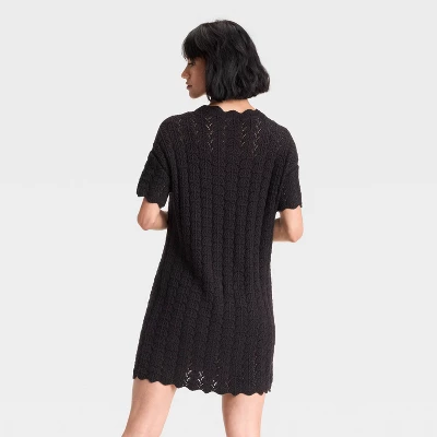 Women's Short Sleeve Pointelle Mini Sweater Dress - A New Day™