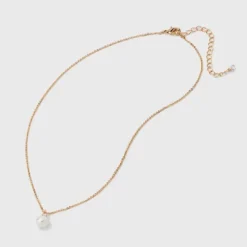 Glass Pearl Pendant With Cubic Zirconia Chain Necklace - A New Day™ Gold: Singapore Style, Lobster Claw Clasp, Steel & Brass -A NEW DAY Shop GUEST 2560a9d3 d44e 48d6 8fd6 b3e3bce1633c