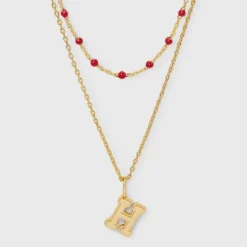 14K Gold Dipped Beaded Initial Necklace Set 2pc - A New Day™ Gold/Marron -A NEW DAY Shop GUEST 25d6f356 1ff9 4adc 8201 b4bafe53639b