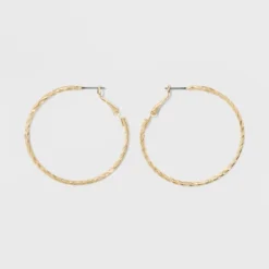 Textured Hoop Earrings - A New Day™ Gold: Leverback, Nickel-Free Metal, 1.75" Diameter