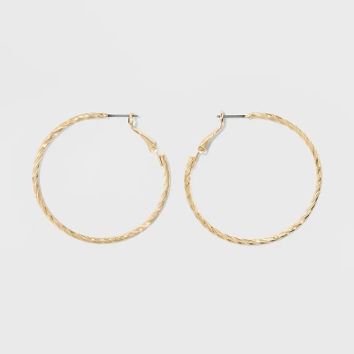 Textured Hoop Earrings - A New Day™ Gold: Leverback, Nickel-Free Metal, 1.75" Diameter 3 Textured Hoop Earrings - A New Day™ Gold: Leverback, Nickel-Free Metal, 1.75" Diameter
