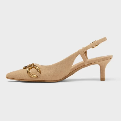 Women's Tabitha Oversized Chain Sling Back Heels With Memory Foam Insole - A New Day™ Beige 3 Women's Tabitha Oversized Chain Sling Back Heels With Memory Foam Insole - A New Day™ Beige