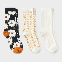 Women's Floral 3pk Crew Socks - A New Day™ Black/Ivory/Gold 4-10: Tagless, Smooth Toe Seams -A NEW DAY Shop GUEST 2997c408 3605 4222 84d0 9d9223006b21