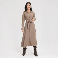 Women's Long Sleeve Midi Shirtdress - A New Day™ Taupe -A NEW DAY Shop GUEST 2c6c2dbe 67b8 43b5 be3b d1812b24b7d0