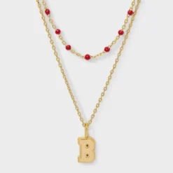 14K Gold Dipped Beaded Initial Necklace Set 2pc - A New Day™ Gold/Marron -A NEW DAY Shop GUEST 2dcf1c78 7455 4290 b215 db0468aed241