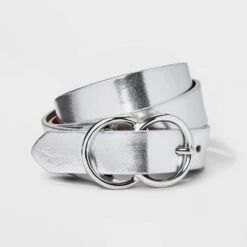 Women's Metallic Double Buckle Belt - A New Day™ Silver -A NEW DAY Shop GUEST 2ff51722 dbbe 463f 8c10 a768a6e67476