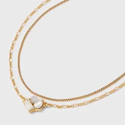 Glass Opal Pendant Multi-Strand Chain Necklace - A New Day™ Gold: Figaro Boxed Style, Lobster Claw Clasp, 16-19 Inch Length -A NEW DAY Shop GUEST 313d676e 9991 459c 9ddc b70e83b44acd