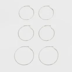 Thin Clickback Hoop Earring Set 3ct - A New Day™ Silver: Leverback Closure, Brass Nickel-Free Metal, 16+ Age, 2" Diameter