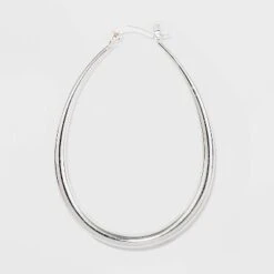 Silver Plated Graduated Oval Hoop Earrings - A New Day™ Silver