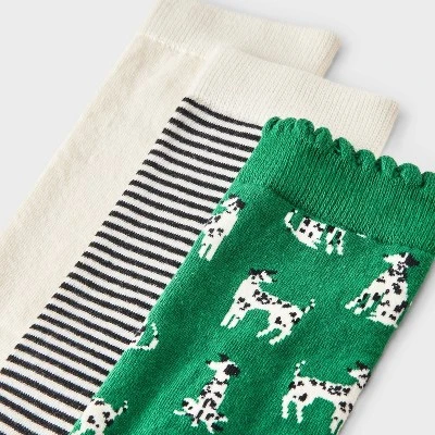 Women's Dogs Scallop Cuff 3pk Crew Socks - A New Day™ Green/White/Black 4-10 4 Women's Dogs Scallop Cuff 3pk Crew Socks - A New Day™ Green/White/Black 4-10 - Image 2
