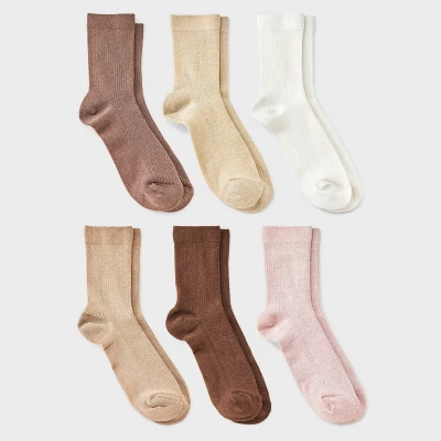 Women's Shimmer And Solid Fine Ribbed 6pk Crew Socks - A New Day™ 4-10 5 Women's Shimmer And Solid Fine Ribbed 6pk Crew Socks - A New Day™ 4-10 - Image 3