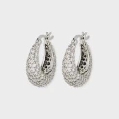 Cubic Zirconia Tapered Pave Huggie Hoop Post Earrings - A New Day™ Silver: Sterling Silver, Nickel-Free -A NEW DAY Shop GUEST 47233ced c711 4f6a 8f29 24891689e3a4