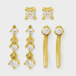 14K Gold Plated Stud And Hoop Earring Set 3pc - A New Day™ Gold: Brass, Sterling Silver, Nickel-Free -A NEW DAY Shop GUEST 49123f32 54ab 40c5 9c4f 6a152fb63849