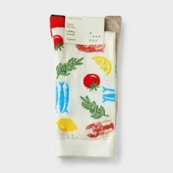 Women's Mediterranean Diet 3pk Crew Socks - A New Day™ Ivory/Red/Oatmeal Heather 4-10: Cotton Blend, Floral & Solid Patterns