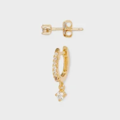 14k Gold Plated Cubic Zirconia Studs Hoop Earring Set 2pc - A New Dayâ„¢ Gold: Nickel-Free, 14K Gold Over Brass