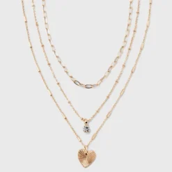 Valentine's Day Gold 3 Row With Textured Heart Necklace - A New Day™ Gold: Nickel-Free Multi-Strand Jewelry -A NEW DAY Shop GUEST 51a02c4b 92ae 4f68 863b 690c1b4c4b5e