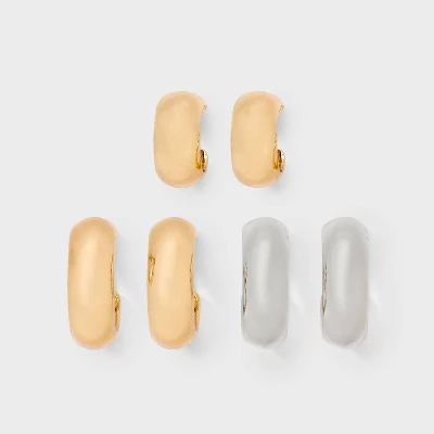 Rhodium Classic Hoop Earring Set 3pc - A New Day™ Gold 5 Rhodium Classic Hoop Earring Set 3pc - A New Day™ Gold - Image 3