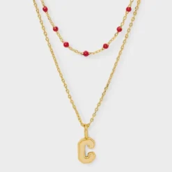 14K Gold Dipped Beaded Initial Necklace Set 2pc - A New Day™ Gold/Marron -A NEW DAY Shop GUEST 520d7bcd 681f 4d0b a12a 46b21ad5fddc