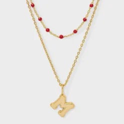 14K Gold Dipped Beaded Initial Necklace Set 2pc - A New Day™ Gold/Marron -A NEW DAY Shop GUEST 52d3bb5f 0da3 410b b6a1 b9b724d842e6