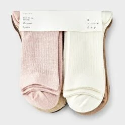 Women's Shimmer And Solid Fine Ribbed 6pk Crew Socks - A New Day™ 4-10