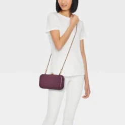 Woven Minaudiere Clutch Crossbody Bag - A New Day™ Dog Dark Red