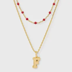 14K Gold Dipped Beaded Initial Necklace Set 2pc - A New Day™ Gold/Marron -A NEW DAY Shop GUEST 570ba25b 6151 4275 a210 bafb4d5e44db
