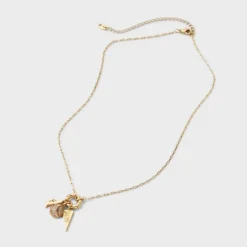 14K Gold Dipped Cubic Zirconia Baseball And MVP Charm Necklace - A New Dayâ„¢ Gold