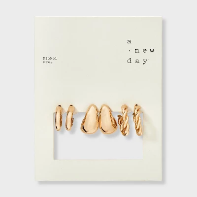 Twisted Hoop And Teardrop Earring Set 3pc - A New Day™ Gold 3 Twisted Hoop And Teardrop Earring Set 3pc - A New Day™ Gold