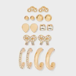 Classic Crystal Earring Set 8pc - A New Day™ Gold: Nickel-Free Metal, Hoop & Stud Styles -A NEW DAY Shop GUEST 628f097a 3dbc 45fd b31f cd19b3f76f10