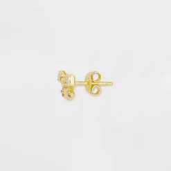 14k Gold Plated Simulated Pearl Round Cubic Zirconia Bow Stud Earring Set 3pc - A New Day™ Gold: Brass, Nickel-Free, Post Closure