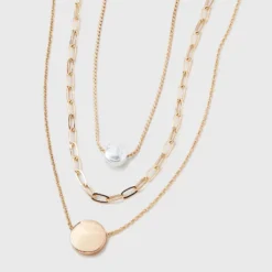 Gold 3 Row With Pearl & Coin Necklace - A New Day™ Gold: Multi-Strand, Nickel-Free Metal, Lobster Claw Clasp, 16" Length -A NEW DAY Shop GUEST 65f5bf71 0280 40e9 941a 5b290fd6577e
