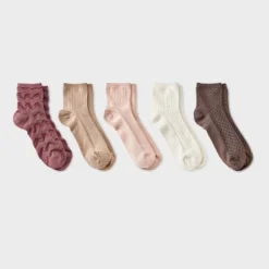 Women's Mixed Tonal Textured 5pk Ankle Socks - A New Day™ Brown/Pink/Ivory 4-10 -A NEW DAY Shop GUEST 675165f0 99a6 432f 9ad4 e7ccaf81b2d9