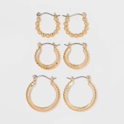 Multi Textured Hoop Trio Earring Set 3pc - A New Day™ Gold: Nickel-Free Metal, Hinge Closure, Lightweight Design -A NEW DAY Shop GUEST 6bd43146 f882 42b5 8b32 eb7e108330f7