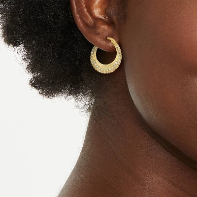 14k Gold Plated Crystal Click Top Tapered Hoop Earrings - A New Day™ Gold: Brass, Nickel-Free, 0.6" Length 3 14k Gold Plated Crystal Click Top Tapered Hoop Earrings - A New Day™ Gold: Brass, Nickel-Free, 0.6" Length