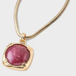 Stone Pendant Chain Necklace - A New Day™ Gold/Burgundy -A NEW DAY Shop GUEST 71193702 3e38 47ed 9e1b 0678796c81b4