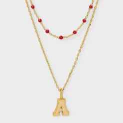 14K Gold Dipped Beaded Initial Necklace Set 2pc - A New Day™ Gold/Marron -A NEW DAY Shop GUEST 74ba0ea5 d97d 4378 be29 40886fc42a0c