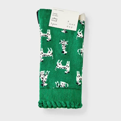Women's Dogs Scallop Cuff 3pk Crew Socks - A New Day™ Green/White/Black 4-10 3 Women's Dogs Scallop Cuff 3pk Crew Socks - A New Day™ Green/White/Black 4-10
